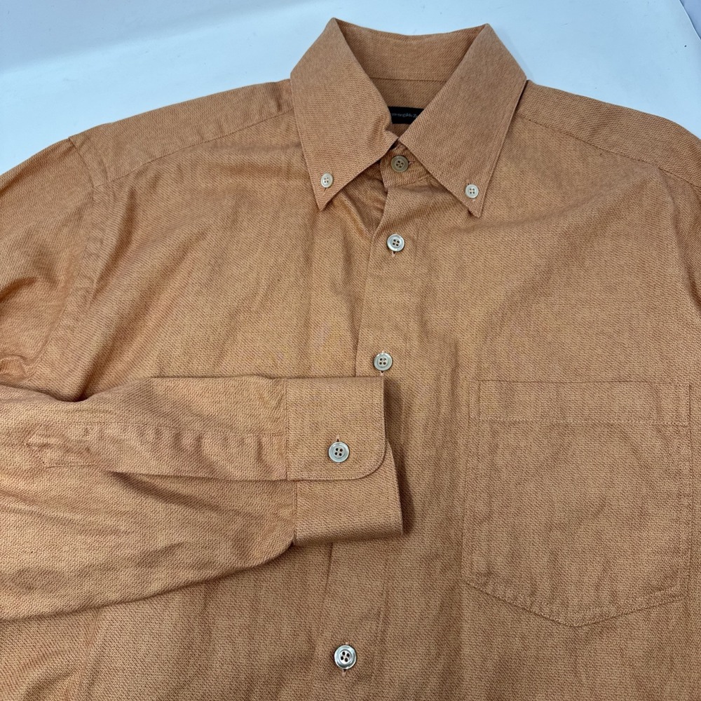 Ermenegildo‎ Zegna Long Sleeve Button Up Casual Dress Shirt 100% Cotton XL Peach